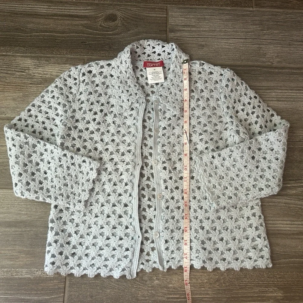 ESPRIT Kids Light‎ Blue Crochet Flower Cardigan Sweater Size M Sweet Grandma